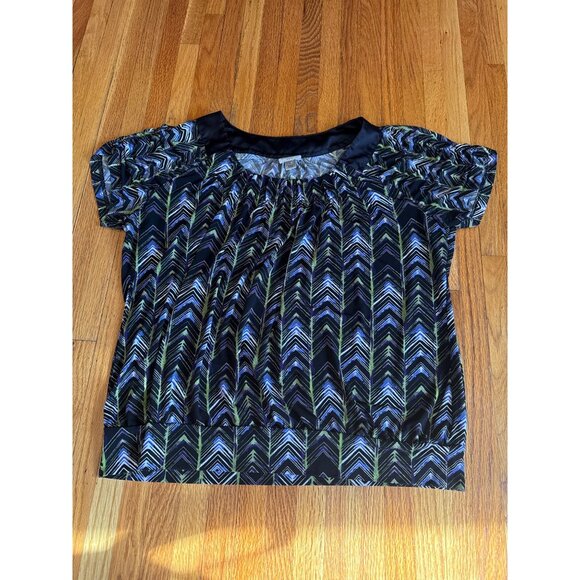 Worthington Stretch Womens Chevron Print Short Sleeve Blouse Large - Picture 1 of 6